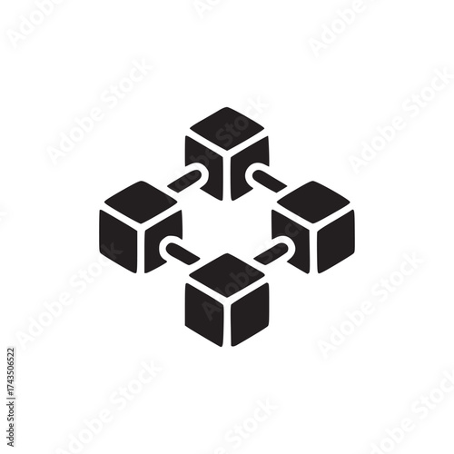 A minimalist illustration of four interconnected cubes forming a square on a white background