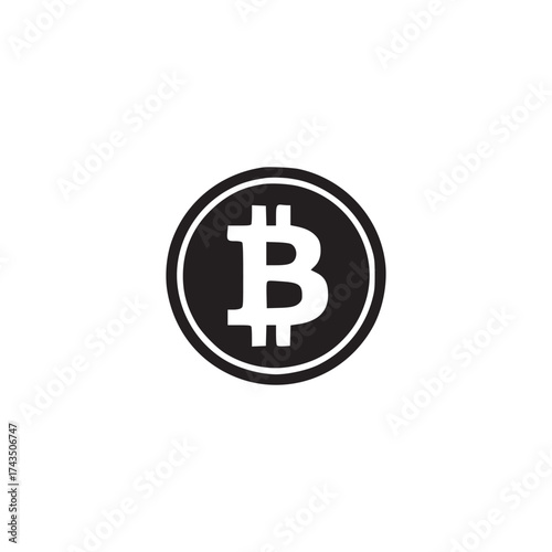 A simple black and white image featuring a bitcoin symbol centered on a plain white background space