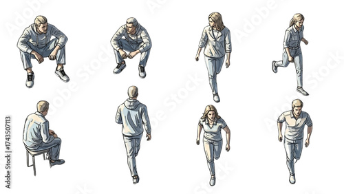 People Outlines Vector Set – Walking, Standing, Talking, Creative Expressive Style Illustration