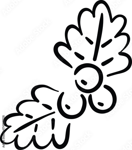 Simple and elegant illustration of plant branch featuring leaves and berries, showcasing natural and organic design. This artwork can be used for various creative projects