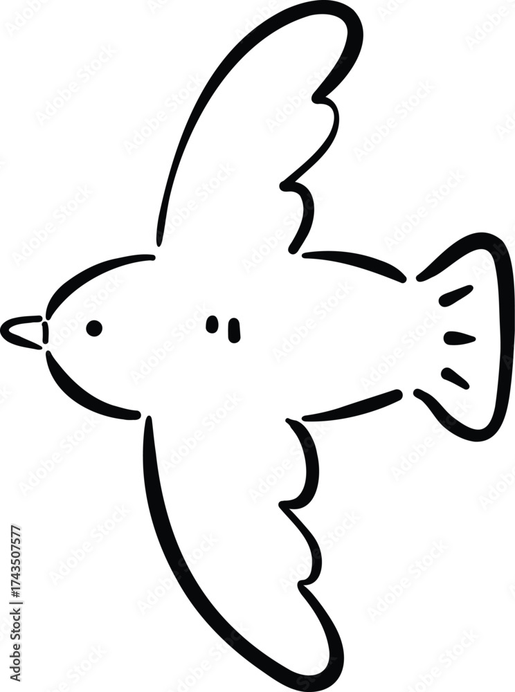 Obraz premium Simple, stylized bird illustration with wings spread wide, showcasing playful design. bird features rounded body and pointed beak, evoking sense of freedom and joy