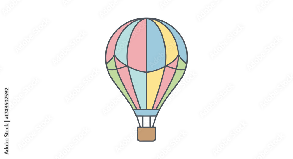 Obraz premium Colorful Hot Air Balloon Illustration with Basket, Ready for Flight.