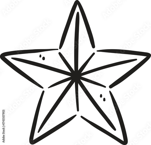 Simple star illustration with five points, featuring minimalist design and clean lines. This star can symbolize various concepts such as achievement, guidance, or beauty