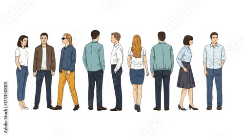 People Outlines Vector Set – Walking, Standing, Talking, Creative Expressive Style Illustration