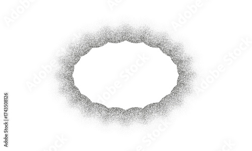 Dot texture round border. Stippled grain texture. Vector noise gradient oval frame isolated on transparent background
