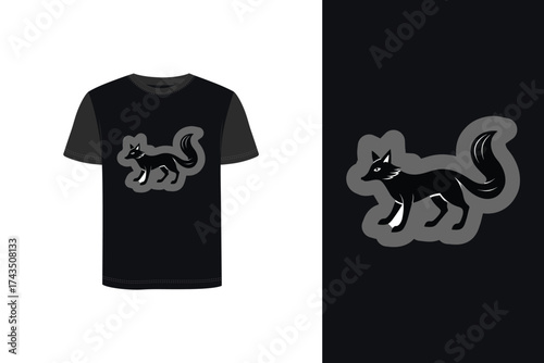 Tshirt mockup fox silhouette walking with bushy tail dark animal