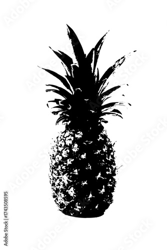 Dramatic pineapple silhouette artwork evokes tropical vibes and healthy eating, perfect for vibrant designs and striking visuals, originally vector graphics