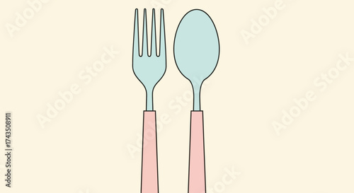 Illustration of a Fork and Spoon with Pink Handles.