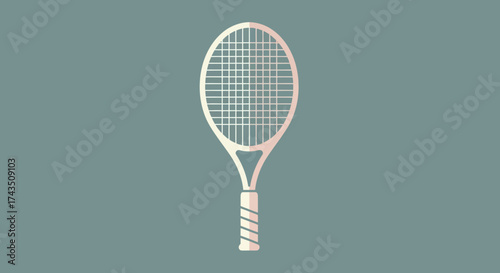 Isolated White Tennis Racket with Wrapped Handle on Gray Background.