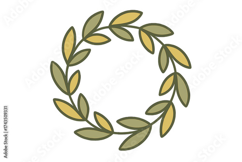 Simple circular wreath frame made of stylized green and yellow leaves