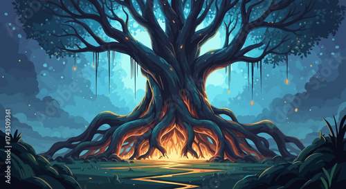 Mystical Tree of Life with Glowing Roots and Enchanted Canopy.