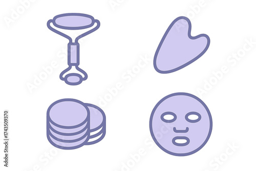 Essential beauty and skincare tools set including facial roller, gua sha stone, cotton pads, and sheet mask
