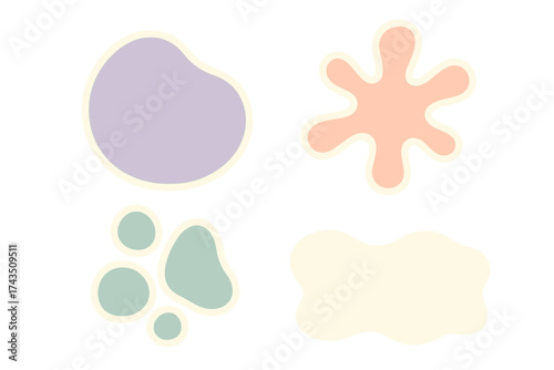 Set of four abstract organic blob shapes in soft pastel colors with subtle outlines