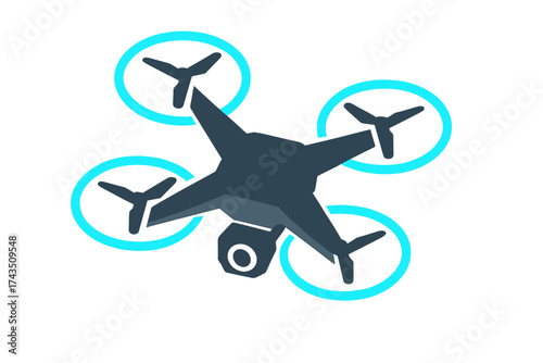 Modern quadcopter drone flying with an attached camera recording aerial video