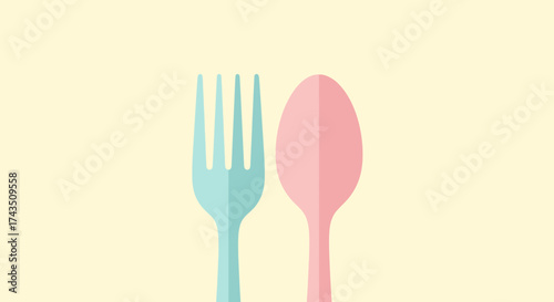 Pastel Fork and Spoon Illustration for Culinary Design.