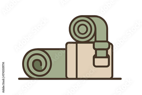 Minimalist icon of a rolled-up camping mat secured with a strap, ready for outdoor travel and hiking