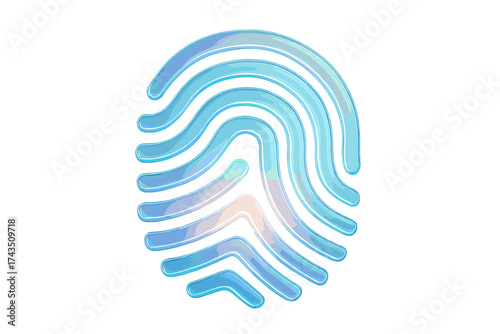 Abstract glowing blue lines forming a stylized biometric fingerprint pattern on a white background