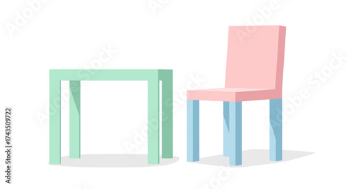 Pastel Table and Chair Set for Childrens Room.