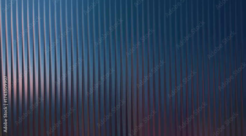 Fototapeta premium Illustration of abstract blue and pink ribbed background with vertical lines and metallic sheen
