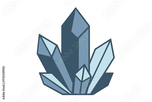 Geometric cluster of blue crystals and quartz gemstones isolated on white