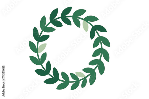 Minimalist green laurel wreath frame composed of stylized leaves and branches
