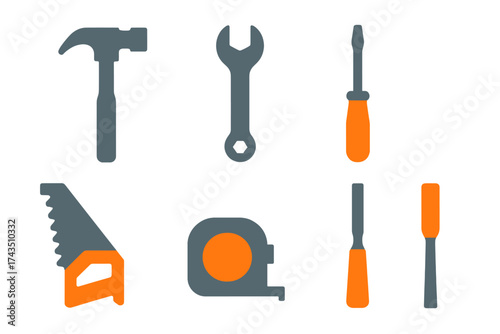Basic set of construction and repair instruments for home renovation and maintenance projects