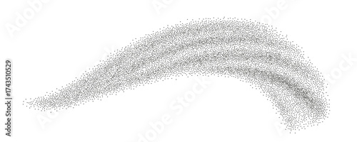 Abstract grainy stipple wave created with tiny black dots forming a fading gradient. Minimalist halftone texture element for modern graphic design, poster, collage or retro comic book