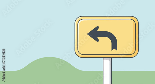 Yellow Road Sign with Left Turn Arrow Illustration.