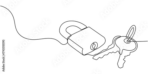 Continuous one line drawing of metal padlock, Padlock security sign symbol vector illustration, Security concept vector illustration, metal padlock, Padlock security sign symbol vector.