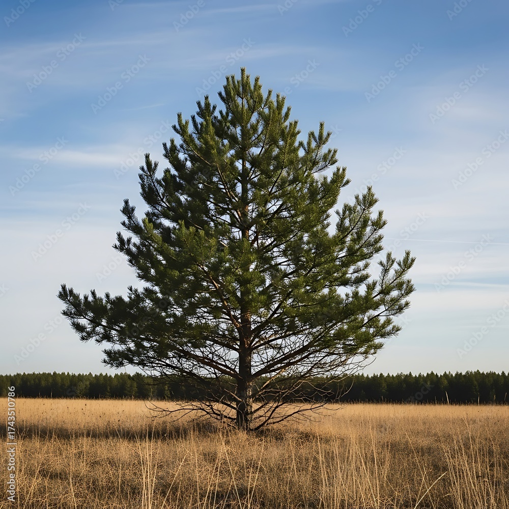 Obraz premium Solitary Pine Tree in a Field.