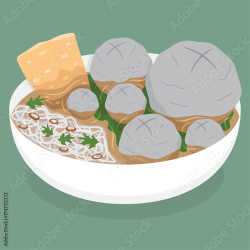 Vector illustration of an Indonesian meatball or bakso