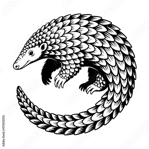 Photos Vector art of pangolin curled up