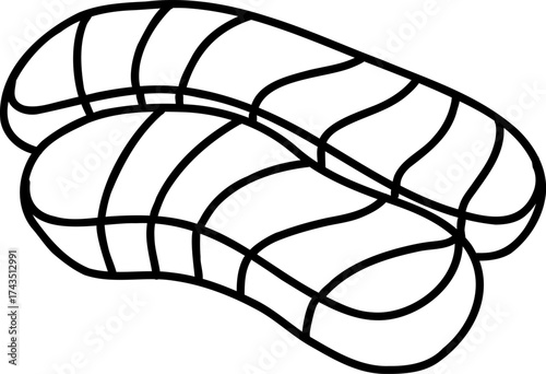 Kawaii sushi fish food icon for coloring book. Vector japanese roll character for adult self care stress relief. Cute bold line personage with rice and tuna