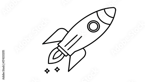 Minimalist rocket launching into space line art