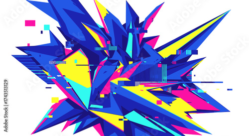 Vibrant abstract geometric explosion with a modern glitch effect perfect for dynamic backgrounds and eye catching digital designs, truly stunning