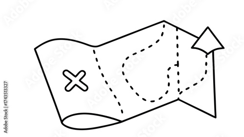 Minimalist line art treasure map with dotted path