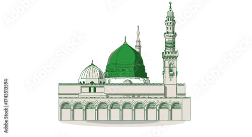 Discover the serenity of the Prophet's Mosque in Medina, a symbol of Islamic faith and architectural beauty for inspirational designs