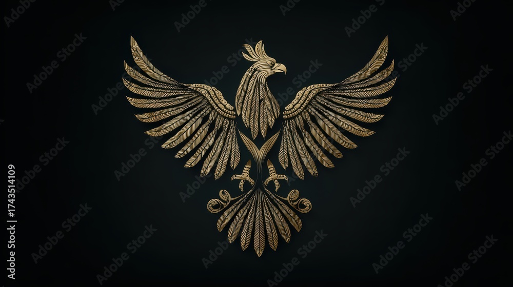 Fototapeta premium Elegant Golden Phoenix Emblem on Dark Background