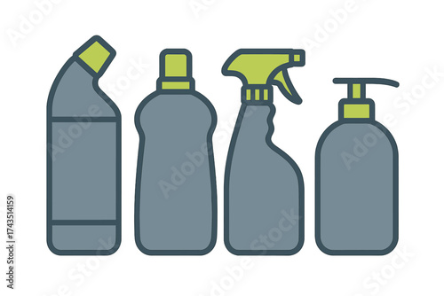 Collection of generic household cleaning and liquid dispenser bottles
