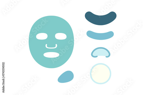 Minimalist set of beauty products featuring a sheet face mask and various eye and spot patches