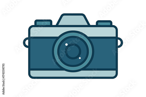 Classic retro analog photo camera device for travel and photography concepts
