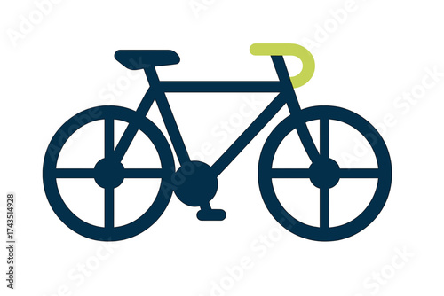 Minimalist flat design road bicycle icon with dark frame and bright green handlebars