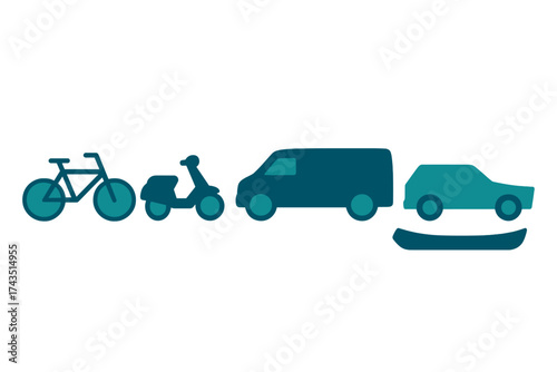 Simplified graphic icons set of transportation vehicles and travel modes