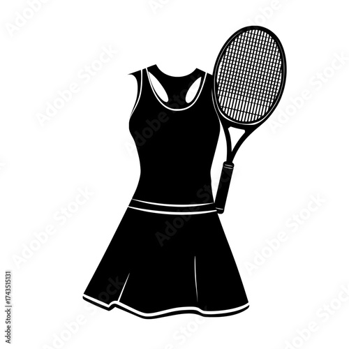 This flat sketch fashion illustration depicts a sleeveless tank top tennis dress with a sports jersey design, perfect for women and girls participating in tennis, netball, or badminton