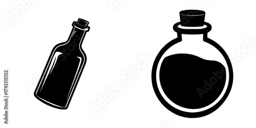 The image features a flat, modern poison bottle symbol isolated against a vibrant background