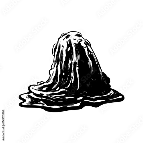 The illustration features a green slime, jelly stain, liquid dripping snot, or glue on a transparent background, accompanied by a blot of toxic phlegm or a slimy poison splash