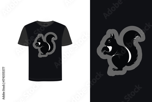 Tshirt mockup silhouette a squirrel holding an acorn with a grey outline vector