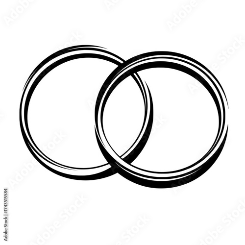 Romantic elegance is conveyed through a continuous line drawing of wedding rings, a symbol of love, marriage, proposal, and engagement, presented in a simple linear style with an editable stroke,