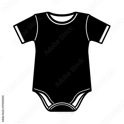 Garment production units utilize CAD fashion technical illustrations for short sleeve kids bodysuits with flat templates