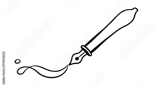 Minimalist line art of a fountain pen with ink splash